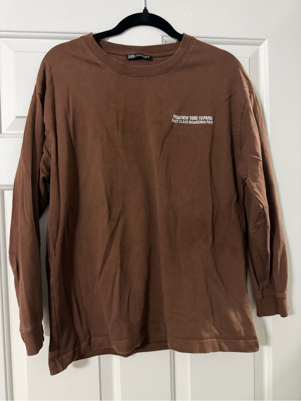 Zara Women’s Brown Graphic Long Sleeve Shirt New York Paris Size M